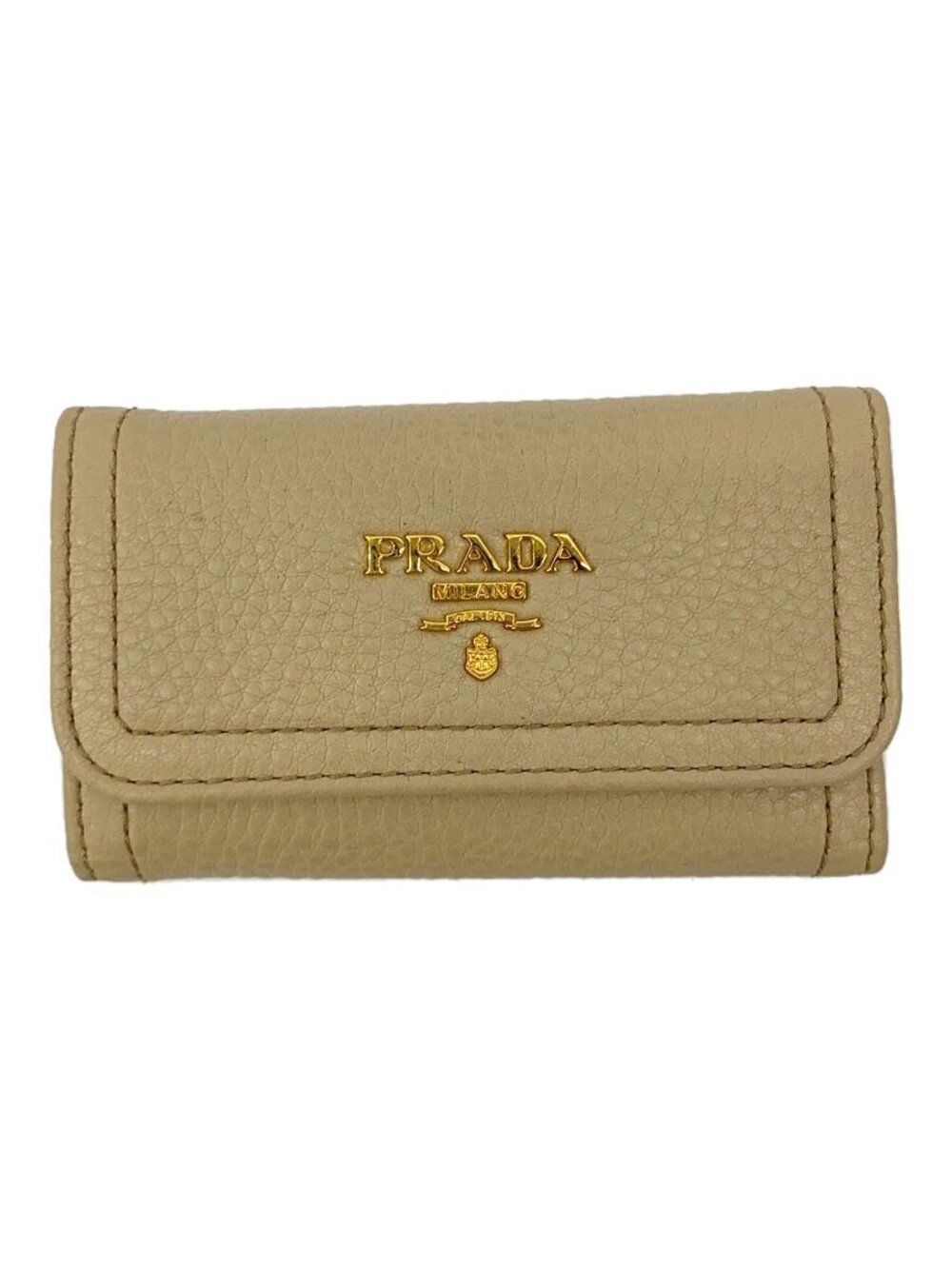 Prada Key Case Wallet Leather Beige Cream